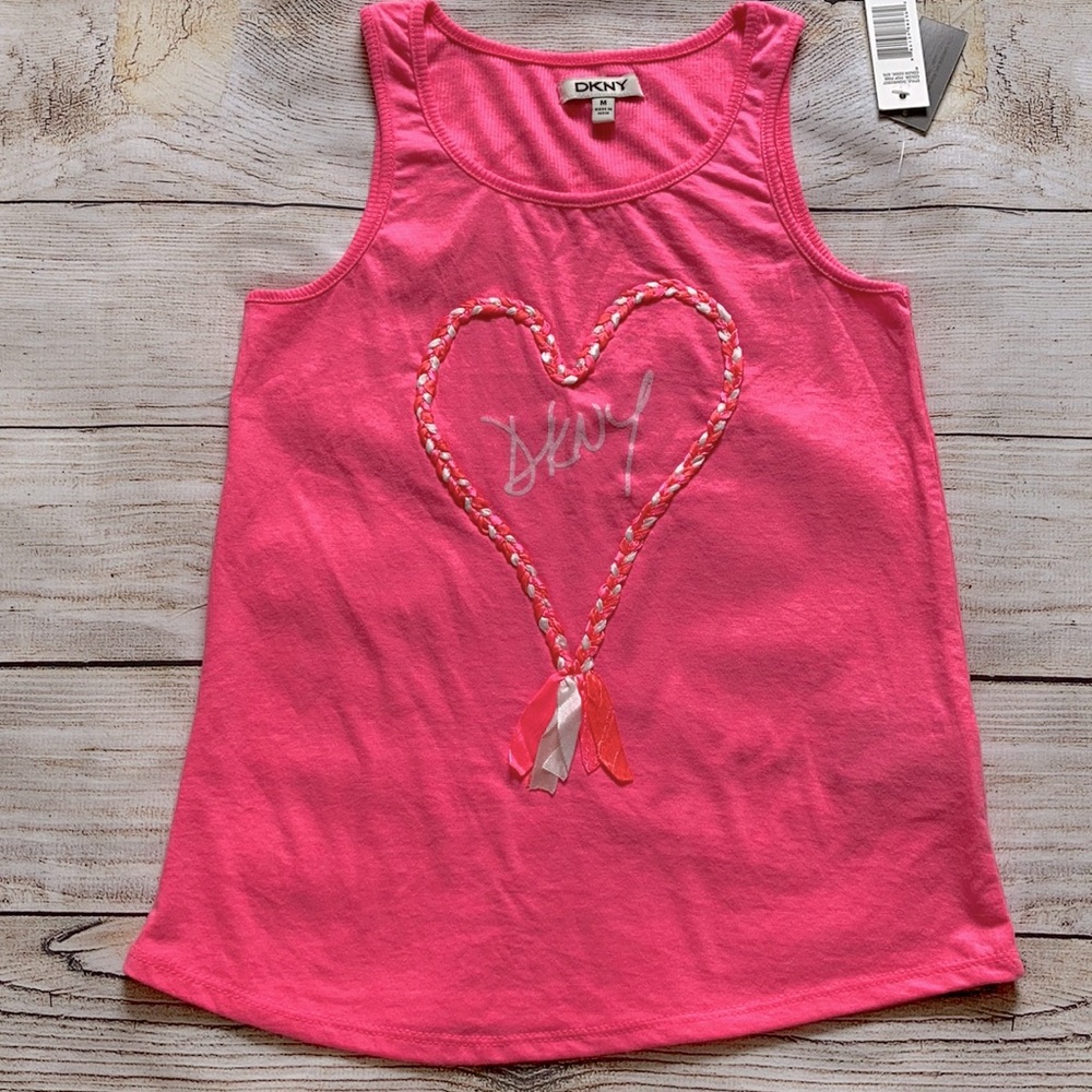 DKNY Braided Heart Tank Top Girls NWT Medium Hot Pink